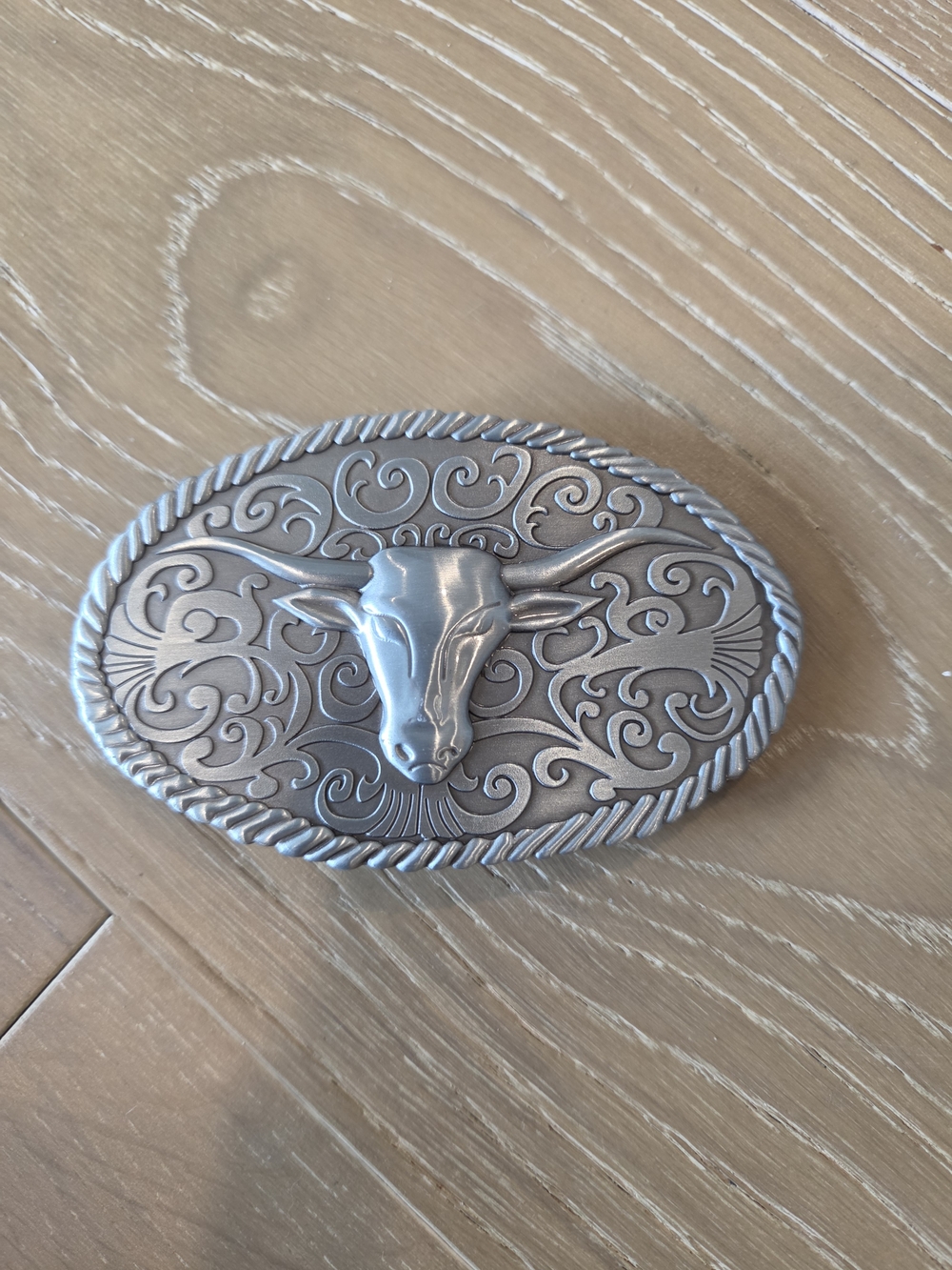 2006 Silver Moon Creations Longhorn Western Oval Belt Buckle Silver Tone
